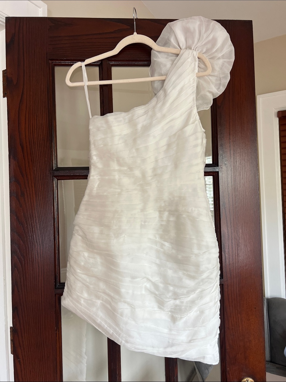 BHLDN by Anthropologie White One-Shoulder Ruffled Cocktail Dress - Picture 6 of 10